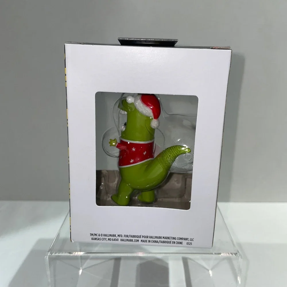 Hallmark Shoebox Christmas Ornament Dinosaur T-Rex Santa Hat Funny Green Red